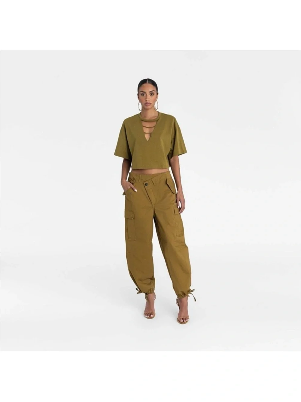Flash Sale 🚨 KBB by Kahlana Asymmetrical Utility Cargo Jogger Pants in Olive - Picture 3 of 3